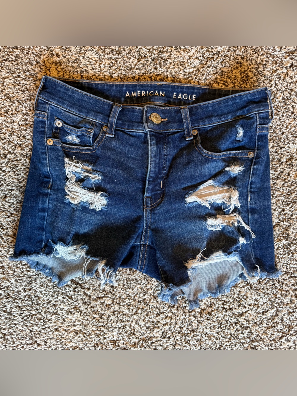 American Eagle Outfitters Distressed Dark Blue Denim Cutoff Shorts